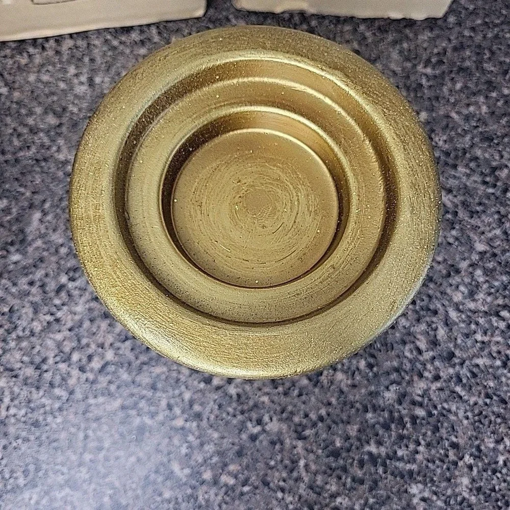VINTAGE Japan Ceramic Gold 3 Sized Candle Holders Mid Century Modern w/ Box (2)